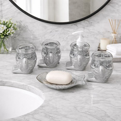 Σετ Αξεσουάρ Μπάνιου Πλαστικό Celeste Bath Collection Ασημί 5 τεμαχίων Galifas 745651 - Galifas