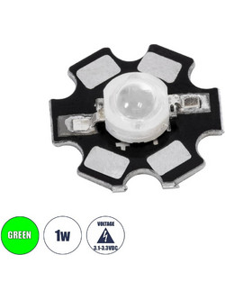 GloboStar 73749 High Power Star LED - Υψηλής Ισχύος Star LED 1W DC 3.2V Πράσινο Φ2 x Υ0.6cm