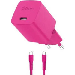 Ttec 2SCG45CN Φορτιστής με Καλώδιο USB-C με Θύρα USB-C 45W Quick Charge 3.0 & Power Delivery Neon Pink