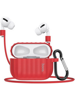 Θήκη Hoco WB20 Fenix Liquid Silicone Protective Κόκκινη για Airpods Pro με Λουράκι