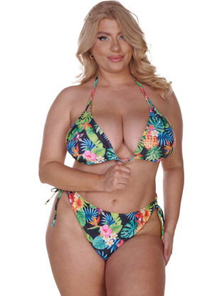 Plus size σετ μαγιό μπικίνι τρίγωνο floral print - Πολύχρωμο