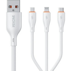 Καλώδιο Ταχείας Φόρτισης 3 Σε 1 USB-A Σε Type-C / Lightning / Micro USB 66W 1.2m Wekome WDC-119 - ΛΕΥΚΟ