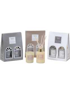 Σετ Αρωματικό Χώρου Diffuser 60 ml & Κερί 6 cm Modern House Espiel Coc206K12 | White wood & line (γκρι)