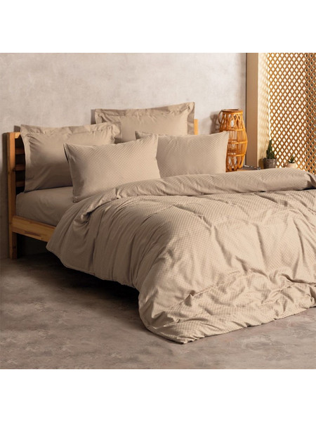 Σετ παπλωματοθήκη Plaid Cotton Box 4 τμχ Διπλή (200x220) χρώμα mink