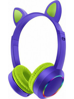AKZ-K24 Ασύρματα Bluetooth Παιδικά Ακουστικά On Ear Πράσινα Μωβ