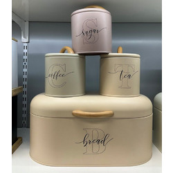 ΣΕΤ 4 ΚΡΕΜ ΜΕΤΑΛΛΙΚΗ ΨΩΜΙΕΡΑ ΜΕ 3 ΚΟΥΤΙΑ (TEA COFFEE SUGAR) 32Χ15Χ16ΕΚ Φ11Χ13ΕΚ