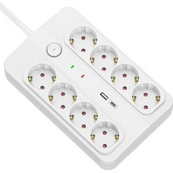 Technik Πολύπριζο 8 Θέσεων με USB-A, USB-C, Προστασία Υπέρτασης & Διακόπτη - Πολύπριζο Ασφαλείας 16A με Καλώδιο 1.5m