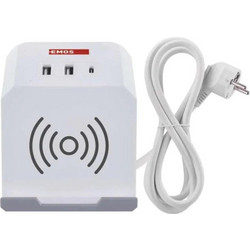 Emos Πολύπρίζο Cube 2 Schuko Θέσεων, 2 USB Type A, 1 USB Type C + Ασύρματης Φόρτισης Qi (3.680W, 16A, 15+10W) - P0222QC