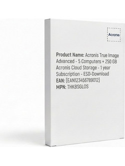 Acronis True Image Advanced - 5 Computers + 250 GB Acronis Cloud Storage - 1 year Subscription - ESD-Download