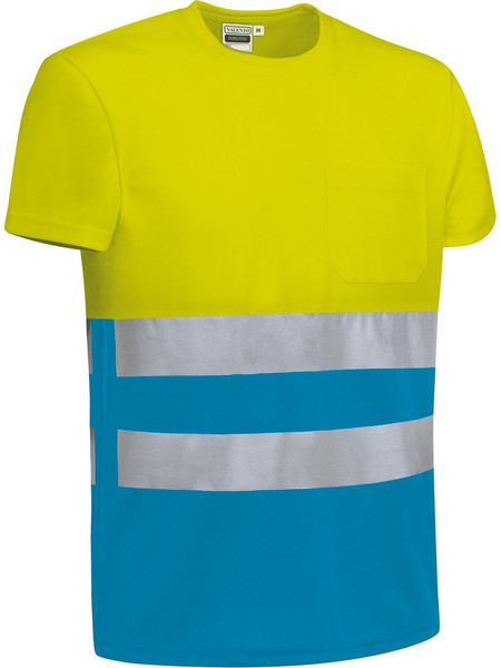 T-Shirt Υψηλής Ορατότητας DEMOLITION Valento Fluo Yellow-Tropical Blue