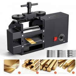 Ηλεκτρικός Κύλινδρος VEVOR Rolling Mill 4-in-1 Flat Square Round Half-Round, Εργαλείο DIY Κοσμημάτων, Ρυθμιζόμενο Πάχος 0,03-7 mm, Σταθερή & Ομοιόμορφη Κύλιση, για Πίεση Εύκαμπτων Μετάλλων, Χρυσού, Ασ