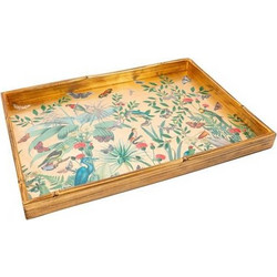 Δίσκος Σερβιρίσματος Μεγάλος Ορθογώνιος Bamboo Edge Golden Aviary Lacquer Caspari (53.34x38.1x4.5 cm)
