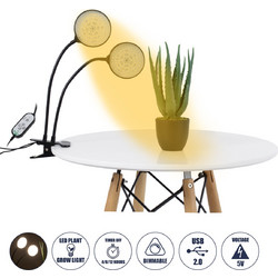 GloboStar(R) 79651 Grow Light Hydro Spectrum LED Φωτιστικό Ανάπτυξης Υδροπονικών Φυτών Γλάστρας με 2 Κινούμενες Κεφαλές & Βάση Clip SMD 2835 10W 160 DC 5V IP20 με Dimmer & Timer Εσωτερικού Χώρου για Κ
