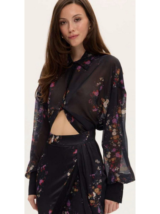 Ciel Concept Eliza Oversized Γυναικείο Πουκάμισο Floral Μαύρο