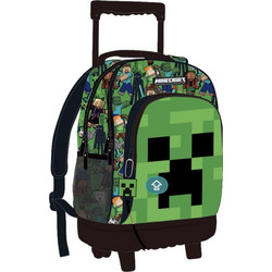 Minecraft Face Premium Σχολική Τσάντα Πλάτης Τρόλεϊ με 3 Θήκες 44x33x22 cm