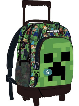 Minecraft Face Premium Σχολική Τσάντα Πλάτης Τρόλεϊ με 3 Θήκες 44x33x22 εκ