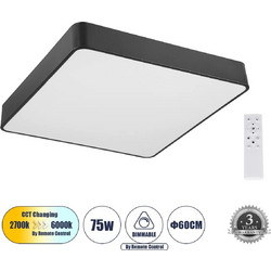 KAMALA Φωτιστικό Οροφής LED 75W 8625lm CCT Μαύρο 60x60x8