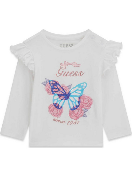 Guess βρεφική μακρυμάνικη μπλούζα με print και βολάν - K6YI25K3738 Λευκό