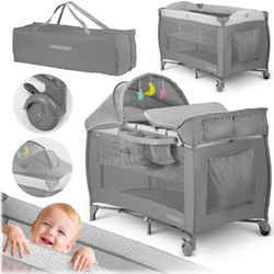 Ricokids Παρκοκρέβατο με Στρώμα Δίχτυ & Αλλαξιέρα Γκρι RK-242
