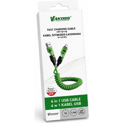 Vakoss 4-in-1 Cable 1.5m 60W 3A QC/Pd Green - (MLU680G)