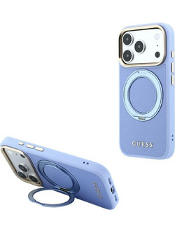 Guess Ring Stand 360 Grained Classic Logo MagSafe Θήκη iPhone 18 Pro Max/17 Pro Max Light Blue GUHMP18X6PSGRSCLB