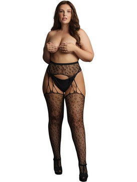 Δικτυωτό Καλσόν Suspender με Λεοπάρ Σχέδιο PASSION - Plus Size