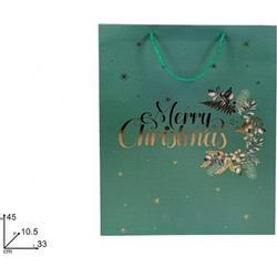 Χριστουγεννιάτικη πράσινη σακούλα δώρου Merry Christmas 33x45x10.5cm