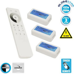 GLOBOSTAR CORE Dimmer 3CH DC 12-24V 36A 864W Max IP20 - RF 2.4GHz Ασύρματο Χειριστήριο Αφής 3 Ζώνων - M8.5x
