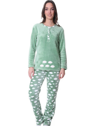 Lydia Creations Σετ Γυναικείες Πιτζάμες Fleece Βεραμάν