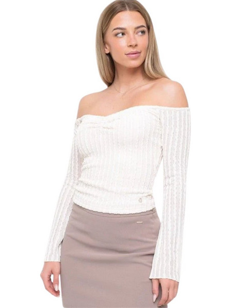 Guess Γυναικεία Μπλούζα W6YP27K4376-G1O6 Off-Shoulder Εκρού