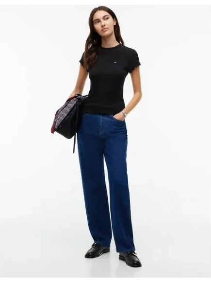 ΓΥΝΑΙΚΕΙΑ ΜΠΛΟΥΖΑ TJW SLIM PARTY RIB SS EXT ΜΑΥΡΟ TOMMY JEANS DW0DW23523-BDS