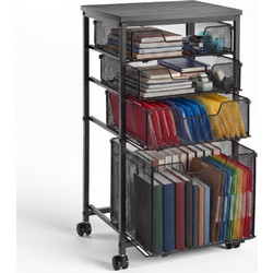 VEVOR Rolling File Cart Κινητό ντουλάπι αρχειοθέτησης 4 επιπέδων με συρτάρια με ρόδες, για γραφείο στο σπίτι, Μεγάλη χωρητικότητα αποθήκευσης, Ατζέντα φακέλου κρεμαστό κάτω από το γραφείο, με μέγιστο