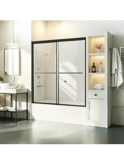 VEVOR Πόρτα Ντουζιέρας Μπανιέρας, 56-60 in. Π x 60 in. Υ, Ημι-πλαίσιο Διπλή Συρόμενη Πόρτα Μπανιέρας, Ημι-πλαίσιο Bypass Πόρτα Μπανιέρας με Άθραυστο Γυαλί Tempered 1/4 in και Λαβή από Ανοξείδωτο Χάλυβ