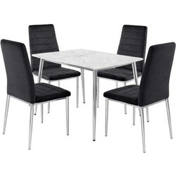 JETTA-OSLO Set Τραπεζαρία: Τραπέζι + 4 Καρέκλες, Χρώμιο - Sintered Stone - Velure Μαύρο Woodwell