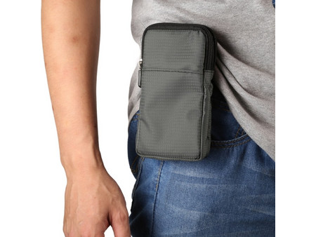 Multi-function Casual Sport Mobile Phone Double Zipper Waist Pack Diagonal Bag for 6.9 Inch or Below Smartphones (Dark Gray) (OEM)