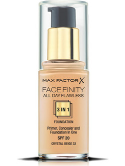 Max Factor Facefinity All Day Flawless 3 In 1 33 Crystal Beige Liquid Foundation SPF20 30ml