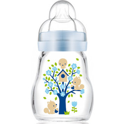 Mam Feel Good Γυάλινο Μπιμπερό με Θηλή Σιλικόνης 0m+ Blue Birds 170ml