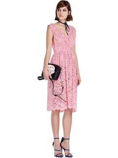 Denny Rose Midi Καλοκαιρινό Φόρεμα με Δαντέλα Ροζ 73DR11012