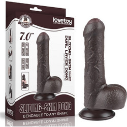 Lovetoy Sliding-Skin 7.0" Dual Layer Dong Ρεαλιστικό Dildo με Βεντούζα & Όρχεις 18.3cm Μαύρο