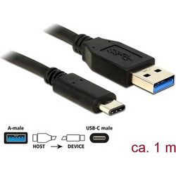 DeLOCK USB-A to USB-C 1m Black 83870