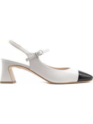 Fardoulis Γόβες Slingback Δερμάτινες με Χοντρό Χαμηλό Τακούνι Μαύρες Εκρού 520-11A