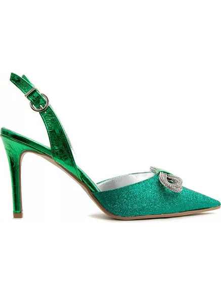Divine Follie Γόβες Slingback με Τακούνι Στιλέτο με Φιόγκο & Στρας Πράσινες DVN-116-GL