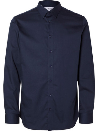 Selected Ανδρικό Πουκάμισο Βαμβακερό Μακρυμάνικο Slim Fit Navy Μπλε 16092939