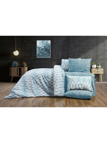 Dimcol Σετ Σεντόνια Υπέρδιπλα Βαμβακερά 220x240 Ευδοξία 481 Petrol