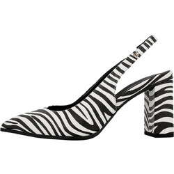 Gianna Kazakou Γόβες Slingback Δερμάτινες με Χοντρό Ψηλό Τακούνι Μαύρες Λευκές AJ7961.A1123.DS