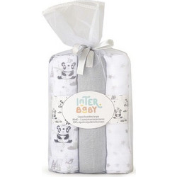 Interbaby Panda Πάνες Αγκαλιάς Γκρι Λευκές 80x80cm 3τμχ