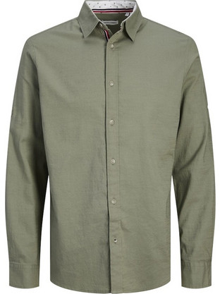 Jack & Jones Ανδρικό Πουκάμισο Βαμβακερό Μακρυμάνικο Κανονική Γραμμή Χακί 12270088