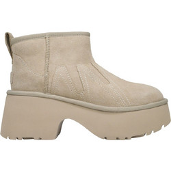 UGG Ultra Mini New Heights Sunwave Γυναικεία Μποτάκια Suede Εκρού με Χοντρό Χαμηλό Τακούνι και Γούνα 1168770-MDSD