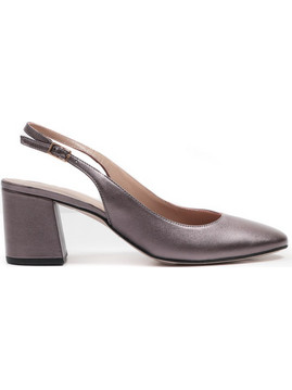 Mourtzi Γόβες Slingback Δερμάτινες με Χοντρό Ψηλό Τακούνι Γκρι 55/55905