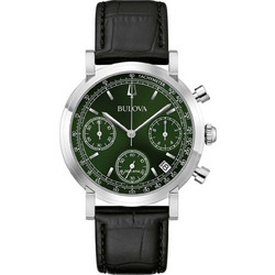 Bulova Ανδρικό Ρολόι Χρονογράφος με Μαύρο Δερμάτινο Λουράκι 96B457